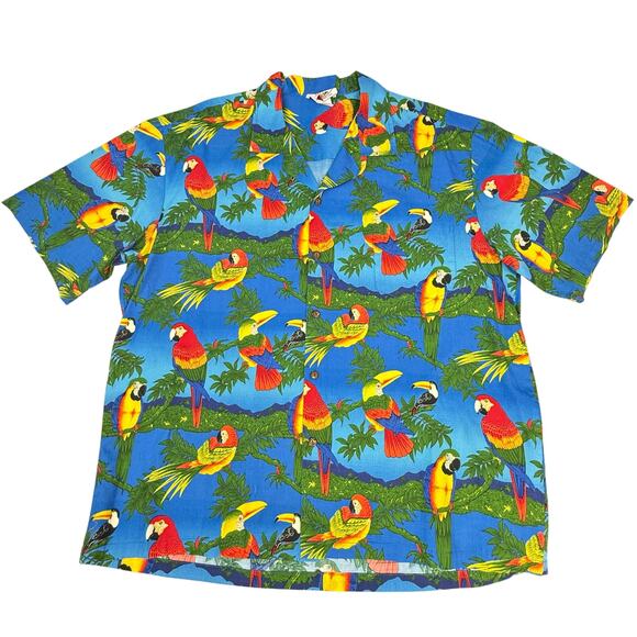 Pacific Legend Hawaiian Shirt 2XL Parrots Tropical Beach Party Luau Tucan Bird - Picture 7 of 8